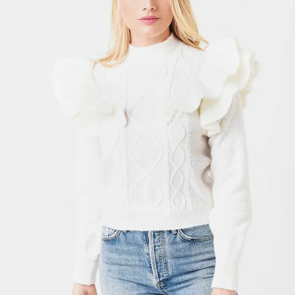 BB DAKOTA by STEVE MADDEN NWT Ruffle Cable KNit Long Sleeve Sweater - Picture 1 of 5